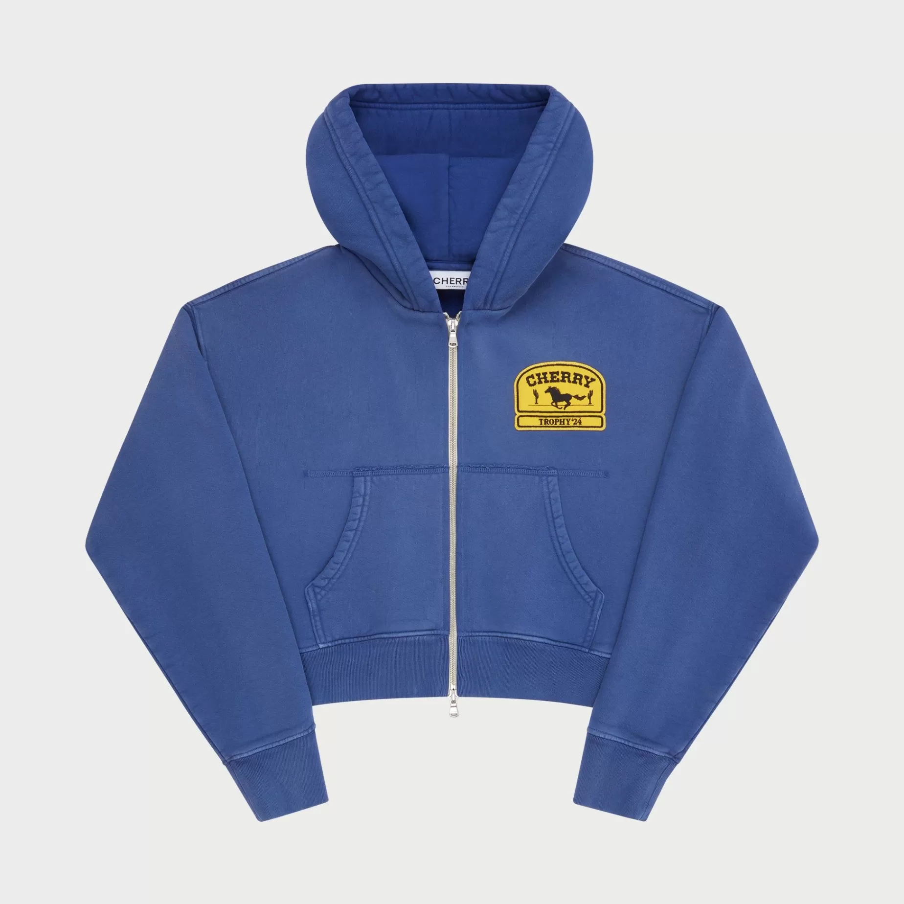 Sudadera Con Capucha Recortada Y Cremallera Para Mujer (Azul Marino)^Cherry Sale